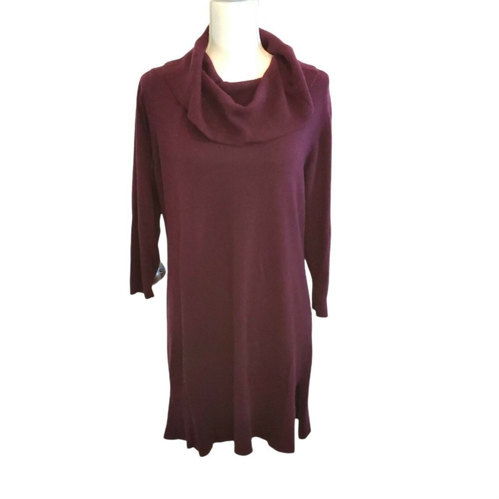 Ruby Ribbon‎ Womens Tunic Sweater Wine Side Slits Cowlneck Purple Sz Medium Soft